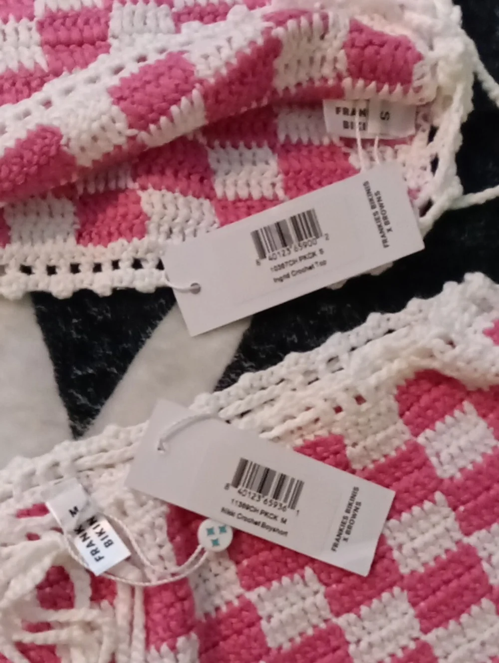 Frankie’s Bikinis NWT SET Pink Checkers Crochet Bikini Ingred Top